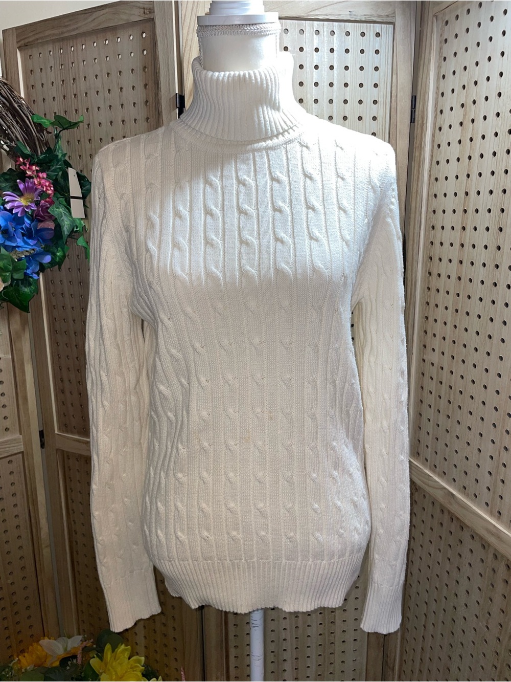 St. John's Bay Cream Cable Knit Turtleneck Sweater